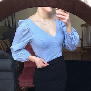 Urban Outfitters Blue Bell Sleeve Blouse